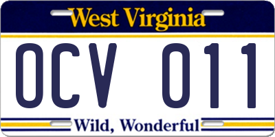 WV license plate OCV011