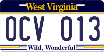 WV license plate OCV013