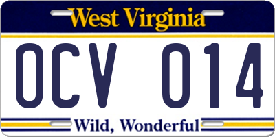 WV license plate OCV014