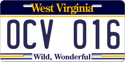 WV license plate OCV016