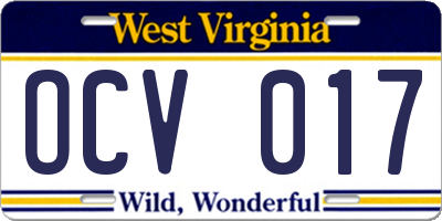 WV license plate OCV017