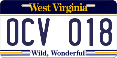 WV license plate OCV018