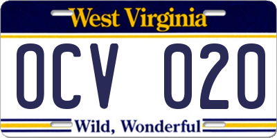 WV license plate OCV020