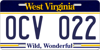 WV license plate OCV022