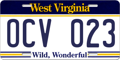 WV license plate OCV023