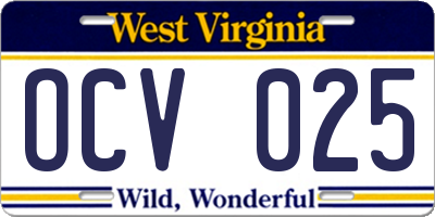 WV license plate OCV025