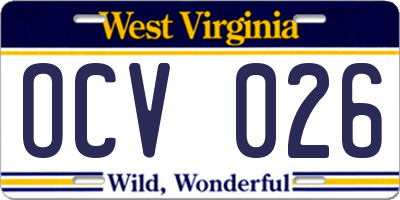 WV license plate OCV026