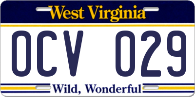 WV license plate OCV029