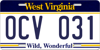 WV license plate OCV031