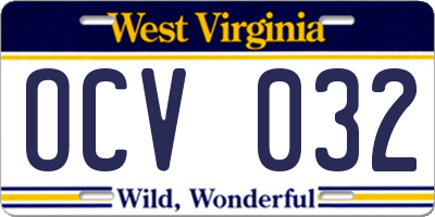WV license plate OCV032