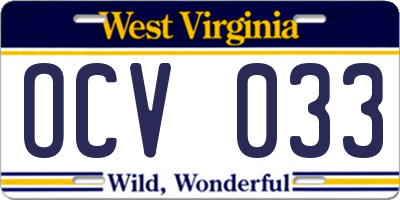 WV license plate OCV033