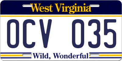 WV license plate OCV035