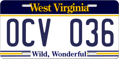 WV license plate OCV036