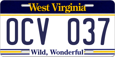 WV license plate OCV037