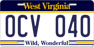 WV license plate OCV040