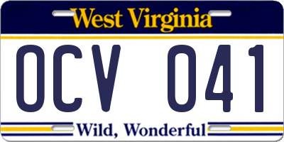 WV license plate OCV041