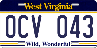 WV license plate OCV043