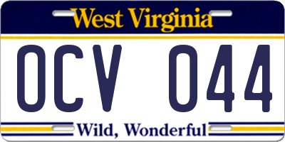 WV license plate OCV044