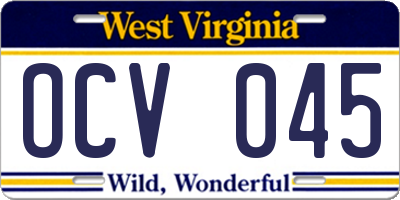 WV license plate OCV045
