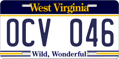 WV license plate OCV046