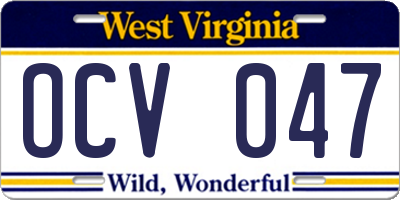 WV license plate OCV047