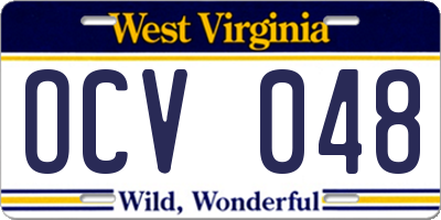 WV license plate OCV048