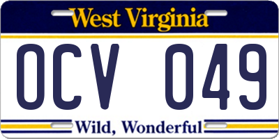 WV license plate OCV049