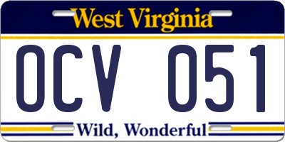 WV license plate OCV051
