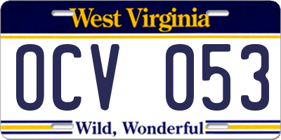 WV license plate OCV053
