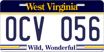 WV license plate OCV056