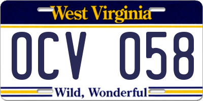 WV license plate OCV058