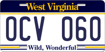 WV license plate OCV060