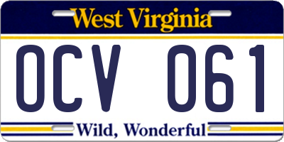 WV license plate OCV061