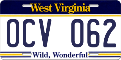 WV license plate OCV062