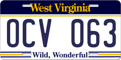 WV license plate OCV063