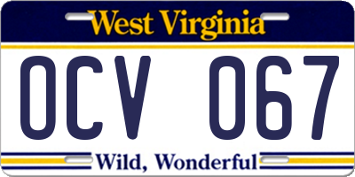WV license plate OCV067