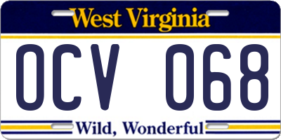 WV license plate OCV068