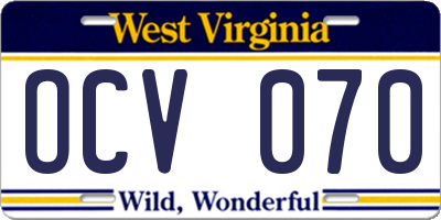 WV license plate OCV070