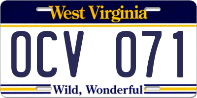 WV license plate OCV071