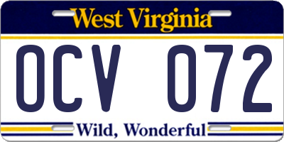 WV license plate OCV072