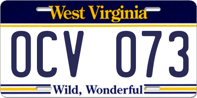 WV license plate OCV073