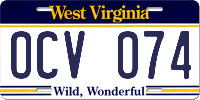 WV license plate OCV074