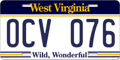 WV license plate OCV076