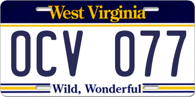 WV license plate OCV077