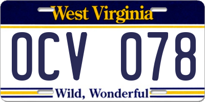 WV license plate OCV078