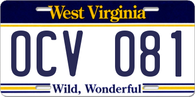 WV license plate OCV081