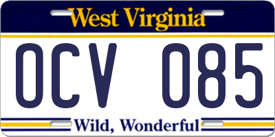 WV license plate OCV085