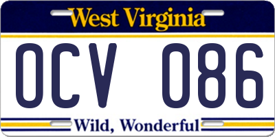 WV license plate OCV086
