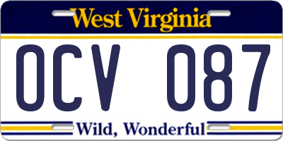WV license plate OCV087