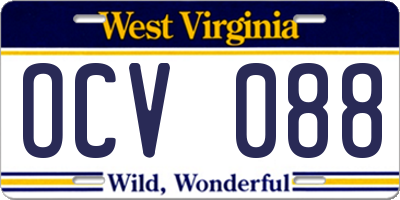 WV license plate OCV088